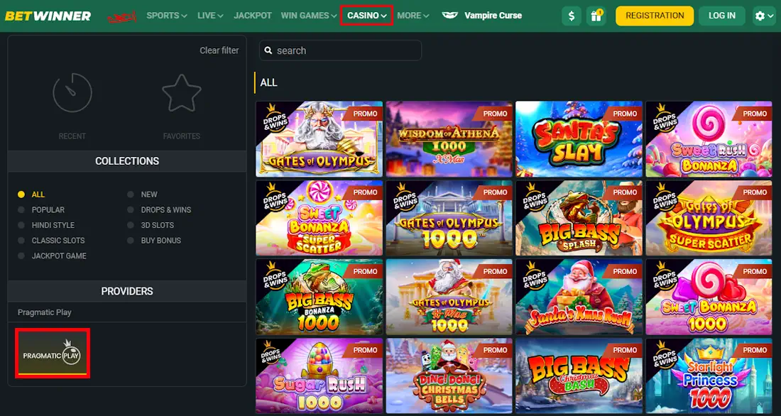 Betwinner Pragmatic Play Games Screenshot